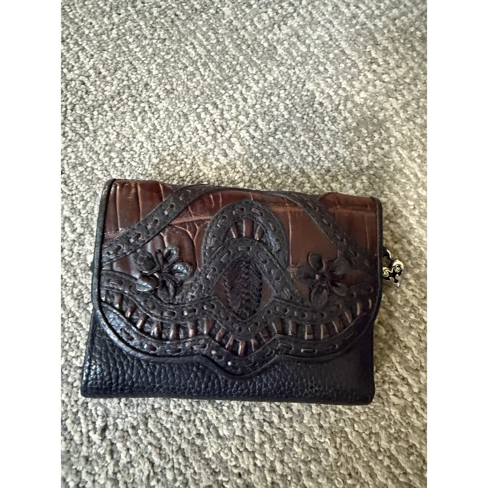 Brighton black and brown leather‎ layered floral front wallet